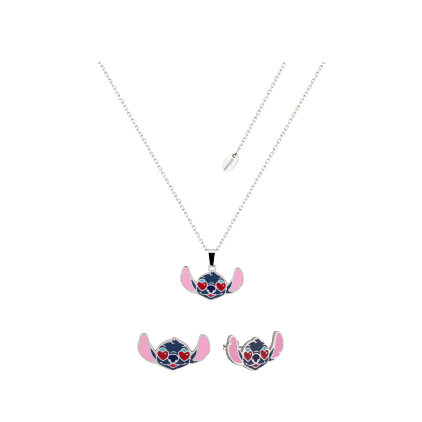 Disney Lilo and Stitch Heart Eyes Enamel Necklace & Studs